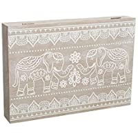 TIENDA EURASIA® Tapa de Contador de Luz Diseño Nórdico - Cubre Contador Eléctrico de Madera 46 x 7 x 32 cm (Elefantes)